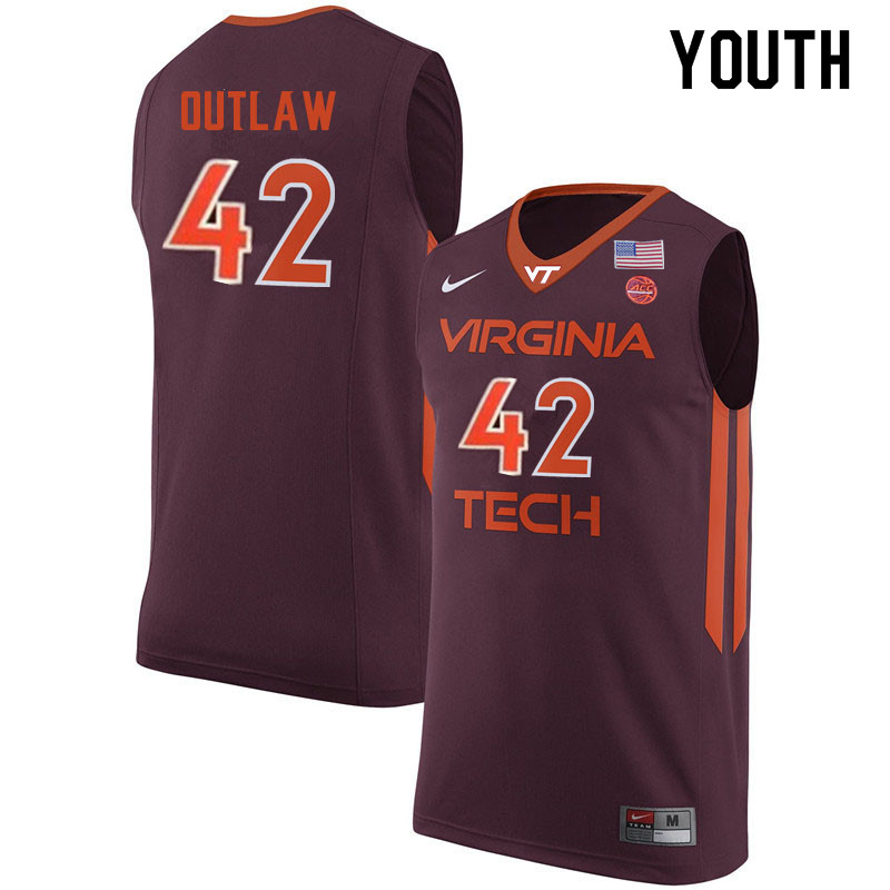 Youth #42 Ty Outlaw Virginia Tech Hokies College Basketball Jerseys Sale-Maroon
